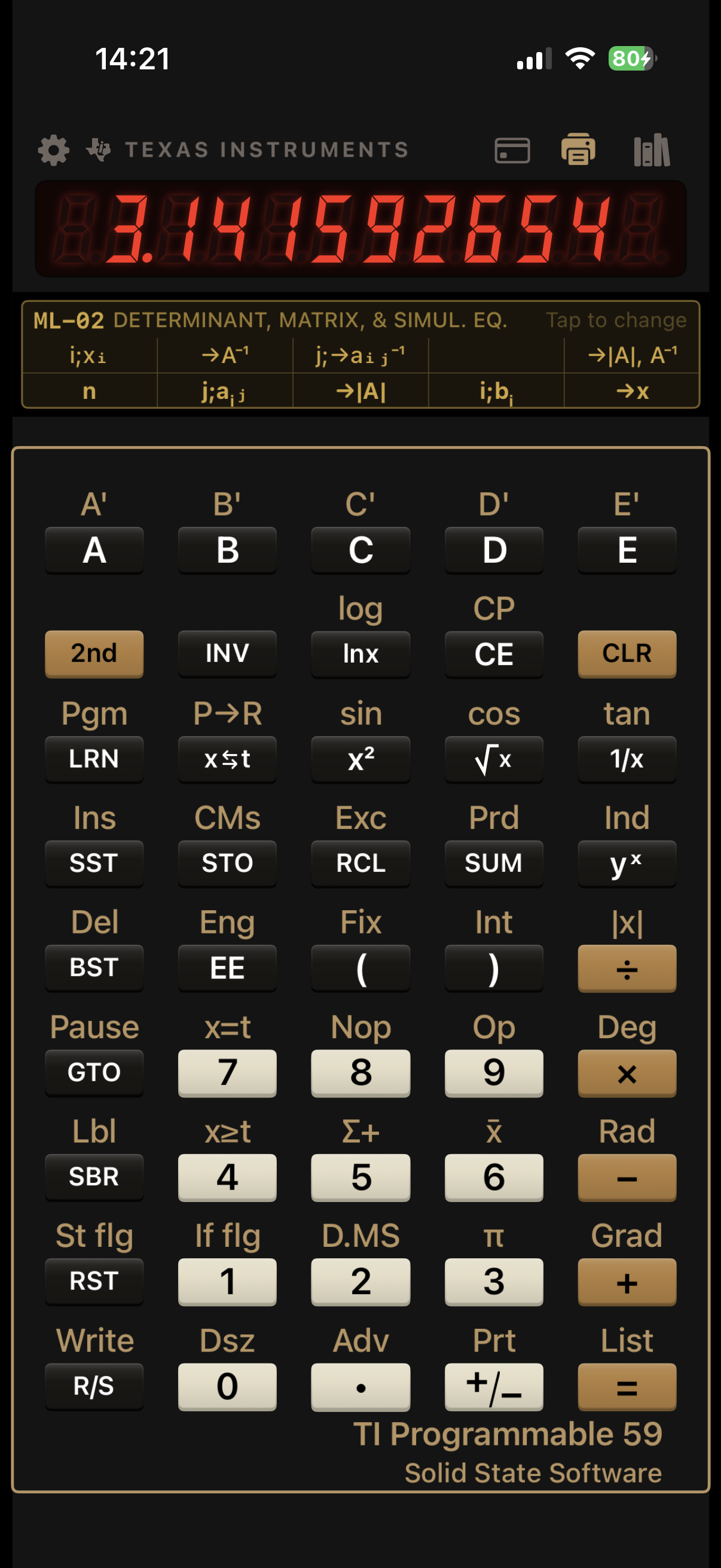 MY59 TI-59 emulator on iPhone