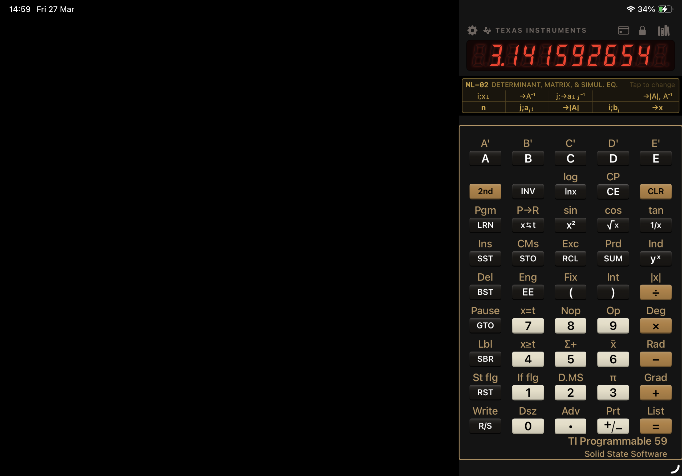 MY59 TI-59 emulator on iPad