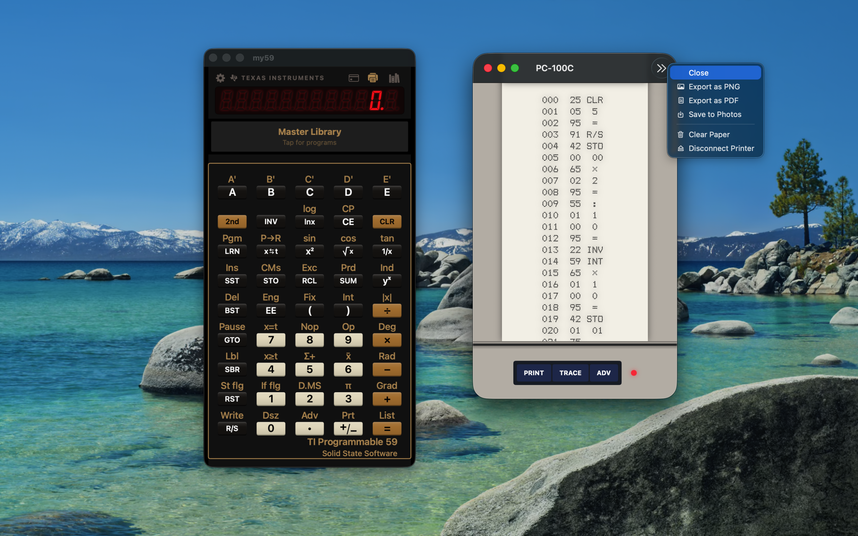 MY59 TI-59 emulator on macOS